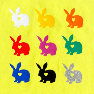 Fabric swatch with rabbit motifs