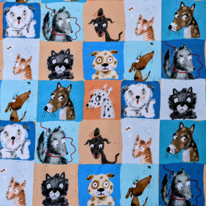 Fabric swatch with dog portrait images