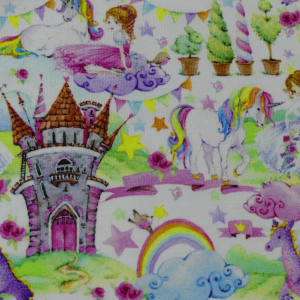 Fabric swatch with fairytale kingdom design